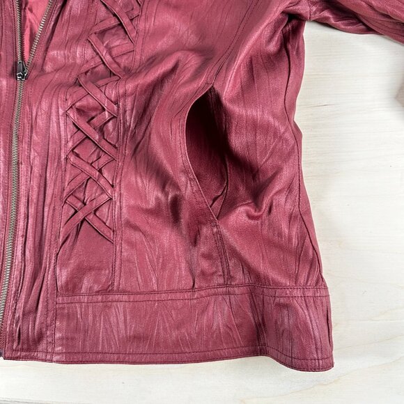 LanaLee‎ Burgundy Jacket Women's XL Zip Up Coat Crinkle Faux Leather red - Picture 8 of 8